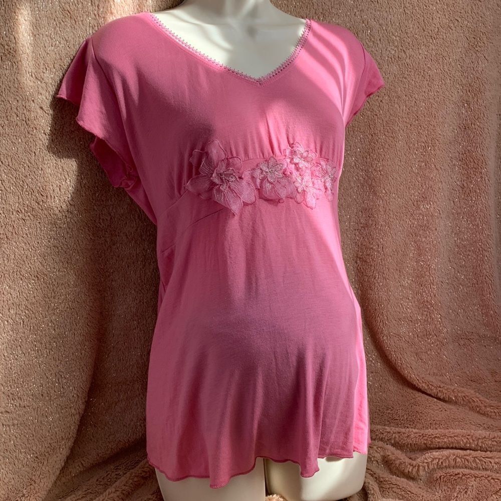 Julie’s Closet Maternity Tunic Top Short Sleeve Shirt S Pink